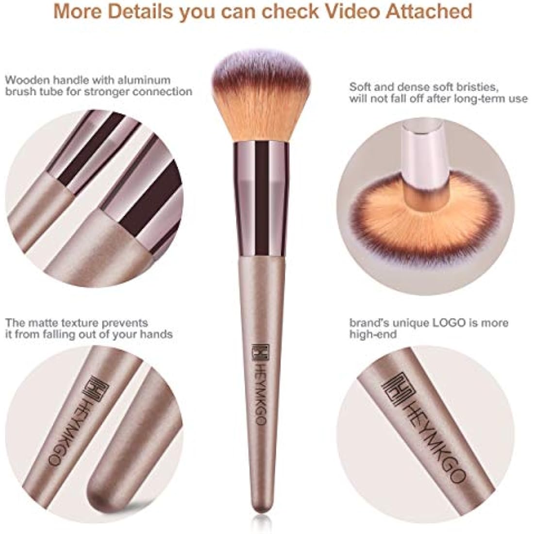 HEYMKGO 15 Pcs Professional Makeup Brush Set with Bag – Champagne Gold