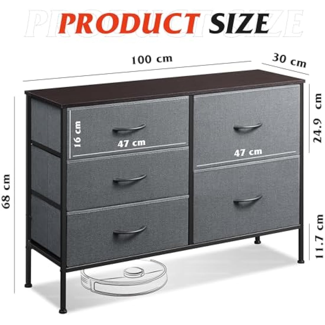 WLIVE 5-Drawer Fabric Dresser | Sturdy Steel Storage Chest, Black Walnut