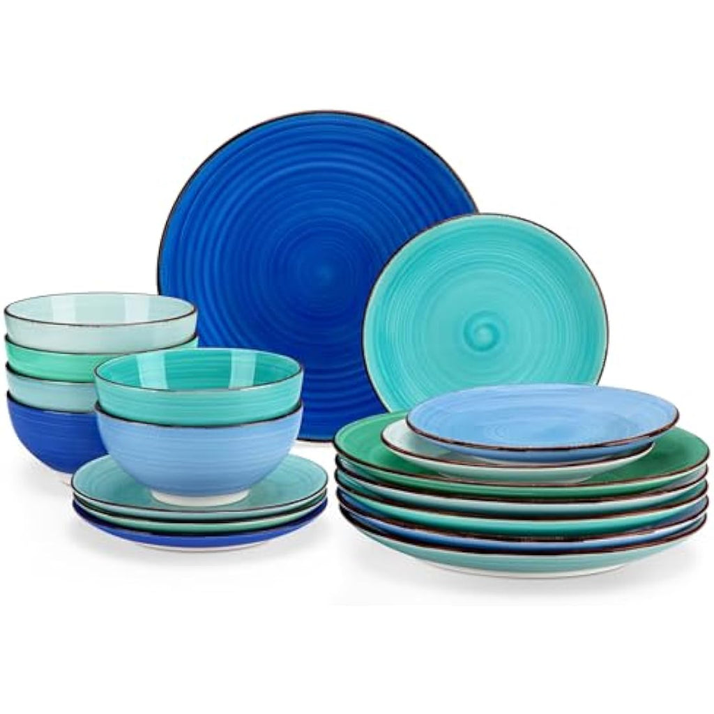 vancasso Bonita 18-Piece Blue Stoneware Dinnerware Set for 6