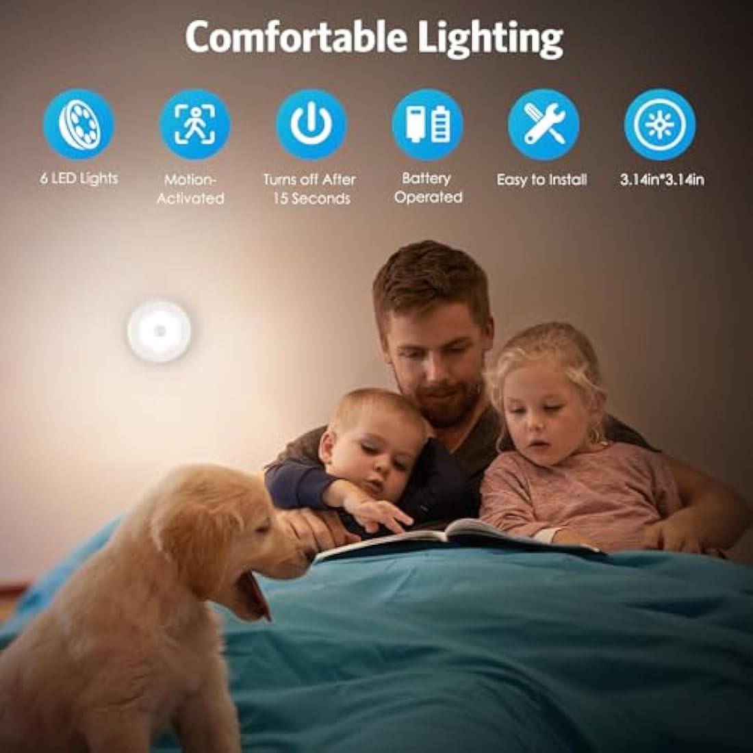 AMIR Motion Sensor Night Light – 3 Pack Battery Powered LED Closet Lights