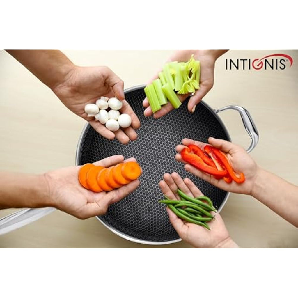 INTIGNIS 28cm Stainless Steel Wok with Lid – Non-Stick Induction Pan