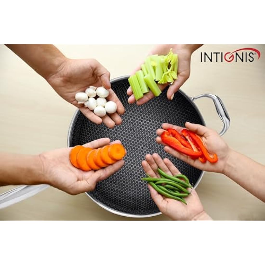 INTIGNIS 28cm Stainless Steel Wok with Lid – Non-Stick Induction Pan