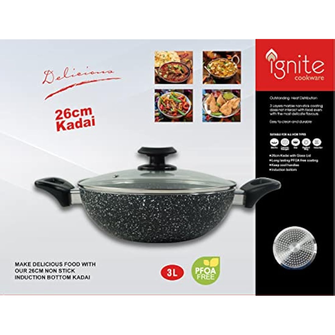 26cm Marble Non-Stick Wok | Induction Stir-Fry Pan with Lid