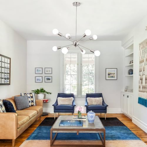 Jolof Store Sputnik Chandelier – 8-Light Brushed Nickel Modern Ceiling Light