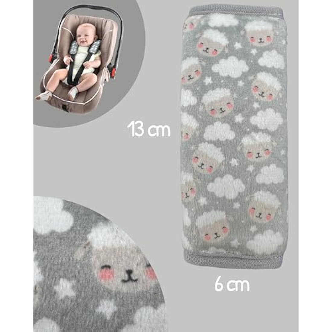 HECKBO Soft Harness Cushions – Sheep & Clouds Car Seat Strap Pads