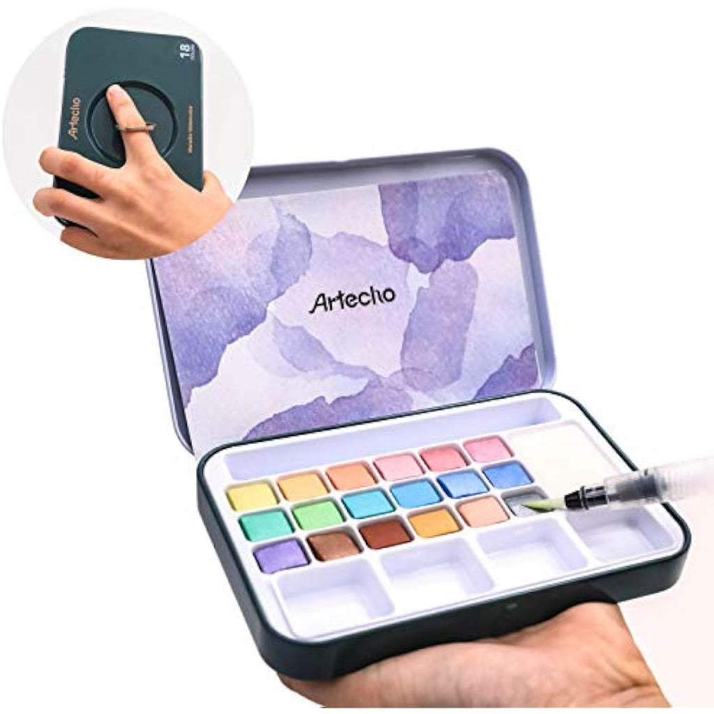 Artecho Metallic Watercolour Paint Set | 18 Colors with Water Brush Pen