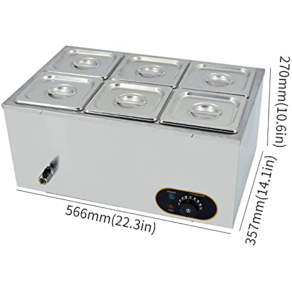 Jolof Store Commercial Bain Marie - 6 Pan Stainless Steel Food Warmer