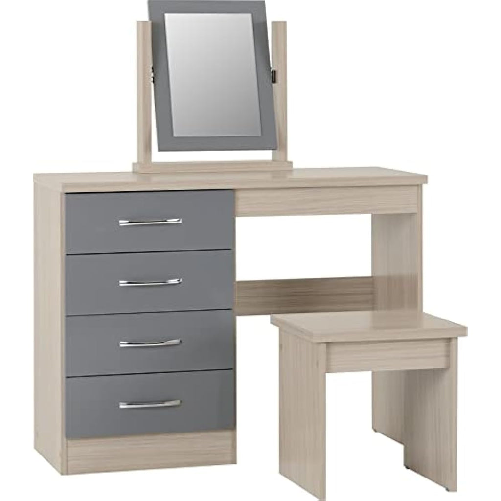 Seconique Nevada Dressing Table Set - 4 Drawers & Mirror - Grey Gloss