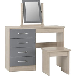 Seconique Nevada Dressing Table Set - 4 Drawers & Mirror - Grey Gloss
