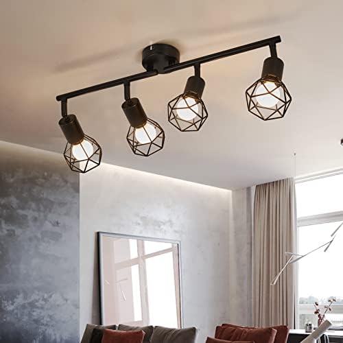 Jolof Store Industrial Black Metal 4-Light Rotatable Ceiling Spotlight