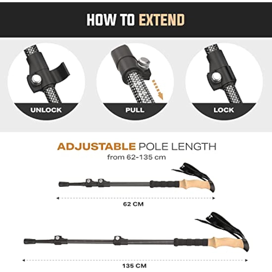 Carbon Fibre Trekking Poles – Lightweight Collapsible Sticks