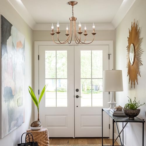 Ganeed Vintage French Country Chandelier – 6-Light Bronze Pendant Lamp