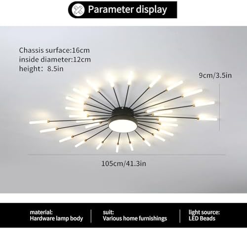 Modern LED Firework Ceiling Light | Black Semi Flush Mount