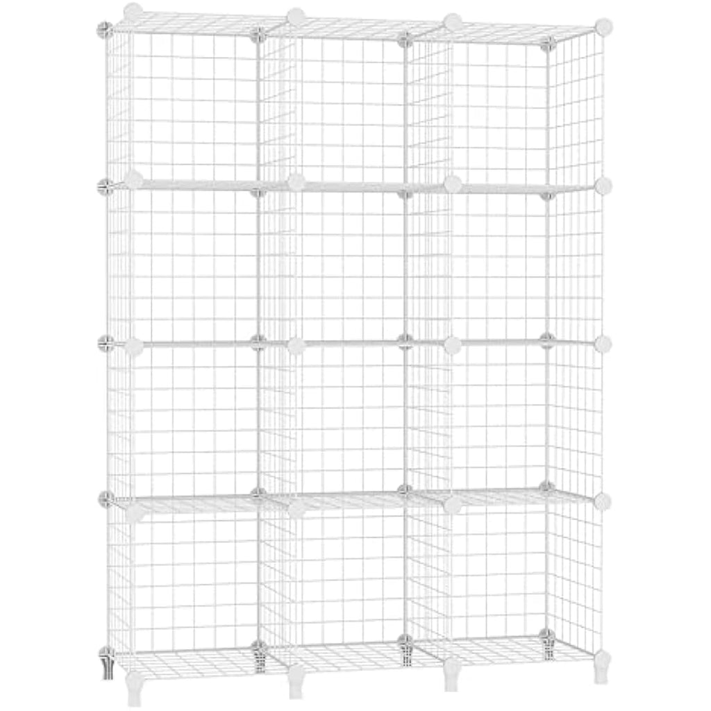 AWTATOS 12-Cube Wire Storage Shelves | Modular DIY Bookcase - White