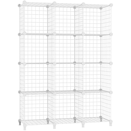 AWTATOS 12-Cube Wire Storage Shelves | Modular DIY Bookcase - White