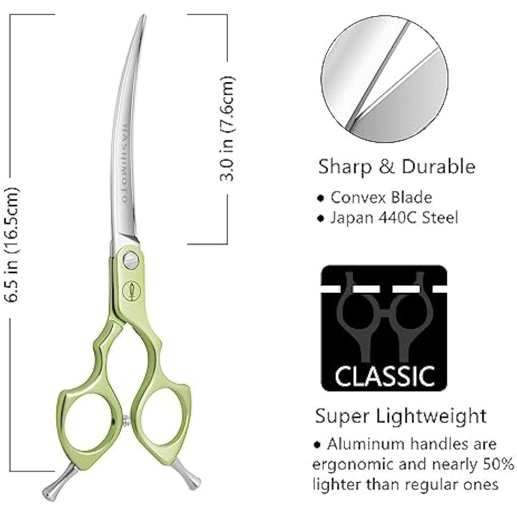 Hashimoto Curved Dog Grooming Scissors – 6.5" Lightweight Japanese Steel