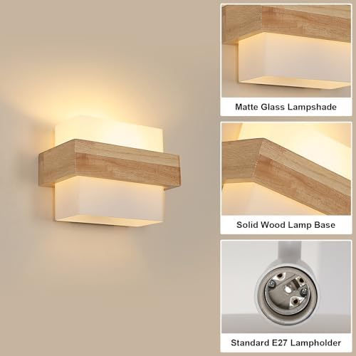 DELIPOP Wooden Wall Sconce | Modern E27 Glass Globe Indoor Wall Light