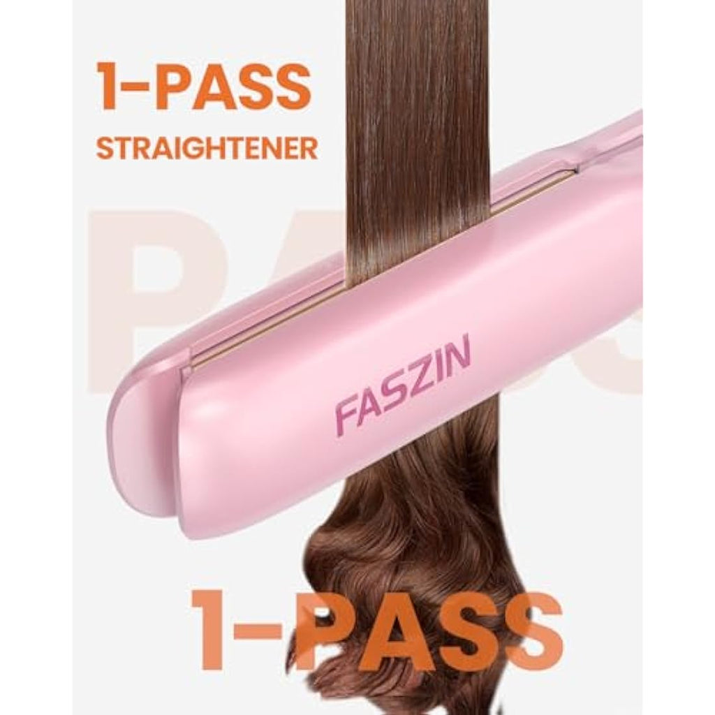Faszin Ionic Titanium Hair Straightener – Fast Heat Flat Iron with LCD, Pink