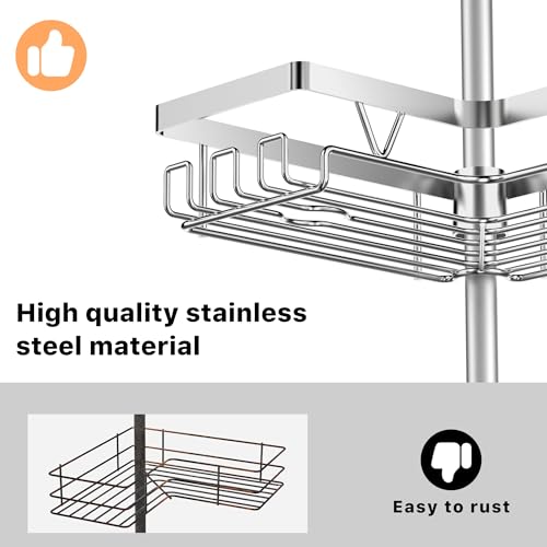 Kegii Telescopic Shower Caddy – 4-Tier Stainless Steel Corner Tension Shelf