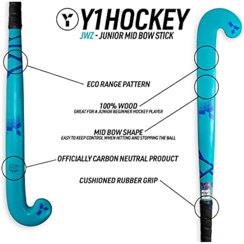 Y1 Hockey Junior Field Hockey Stick – 100% Wood Starter Stick for Kids