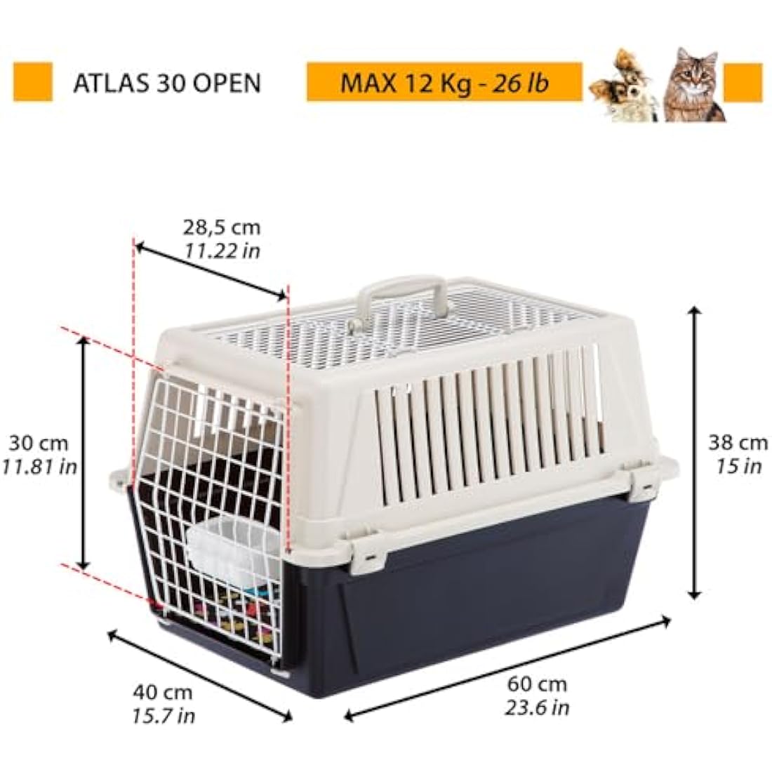 Ferplast Pet Carrier for Cats and Small Dogs – Durable 60cm Travel Box