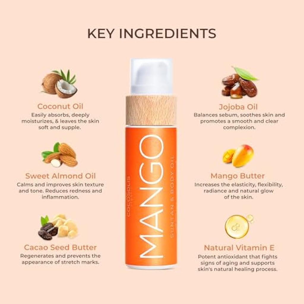 COCOSOLIS Mango Tan Accelerator | Organic Body Oil with Vitamin E
