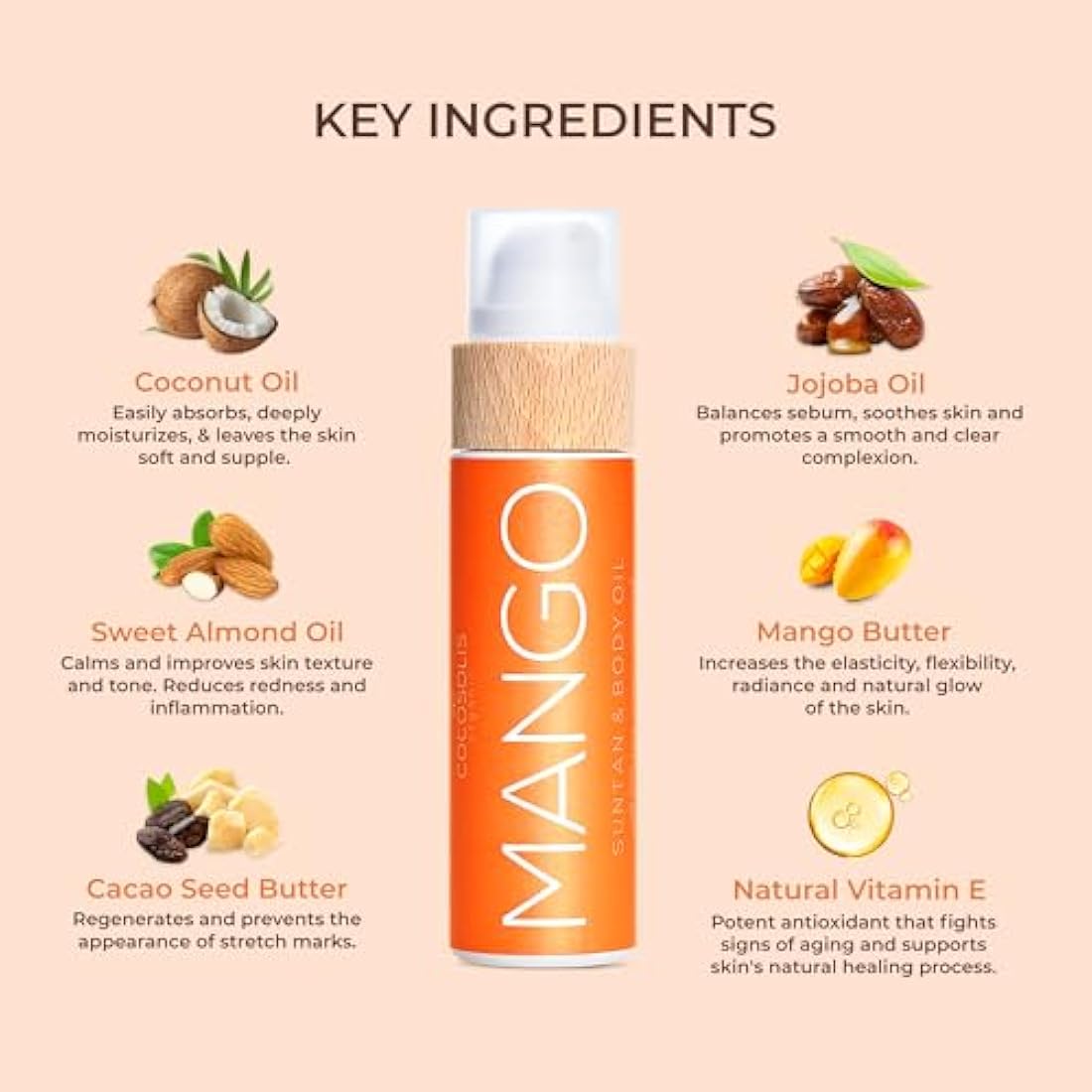 COCOSOLIS Mango Tan Accelerator | Organic Body Oil with Vitamin E