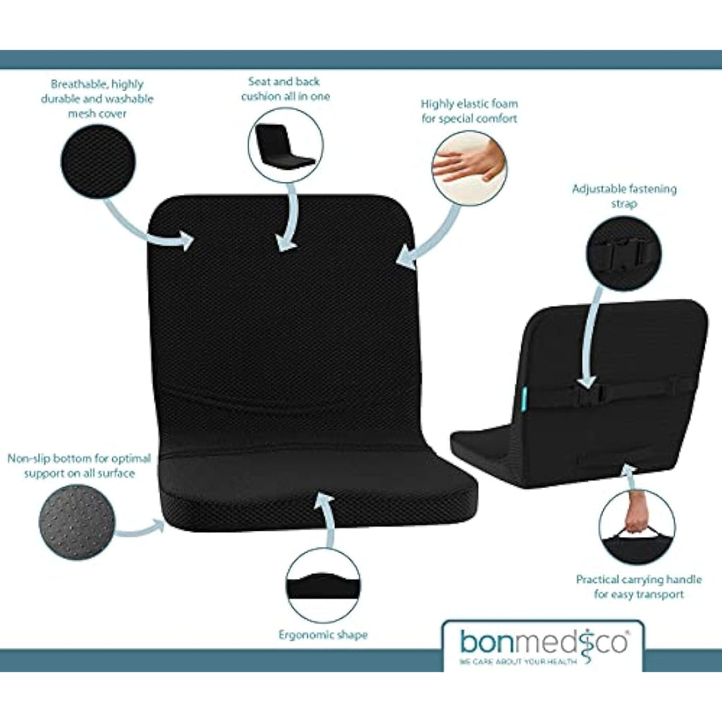 bonmedico Ergonomic Lumbar Support Cushion - Memory Foam Seat Back - Black