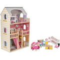Mamabrum 3-Story Wooden Dollhouse with LED Lights & Furniture