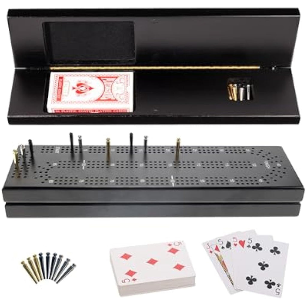 WE Games Travel Cribbage Board – Black Stained Oak with Metal Pegs