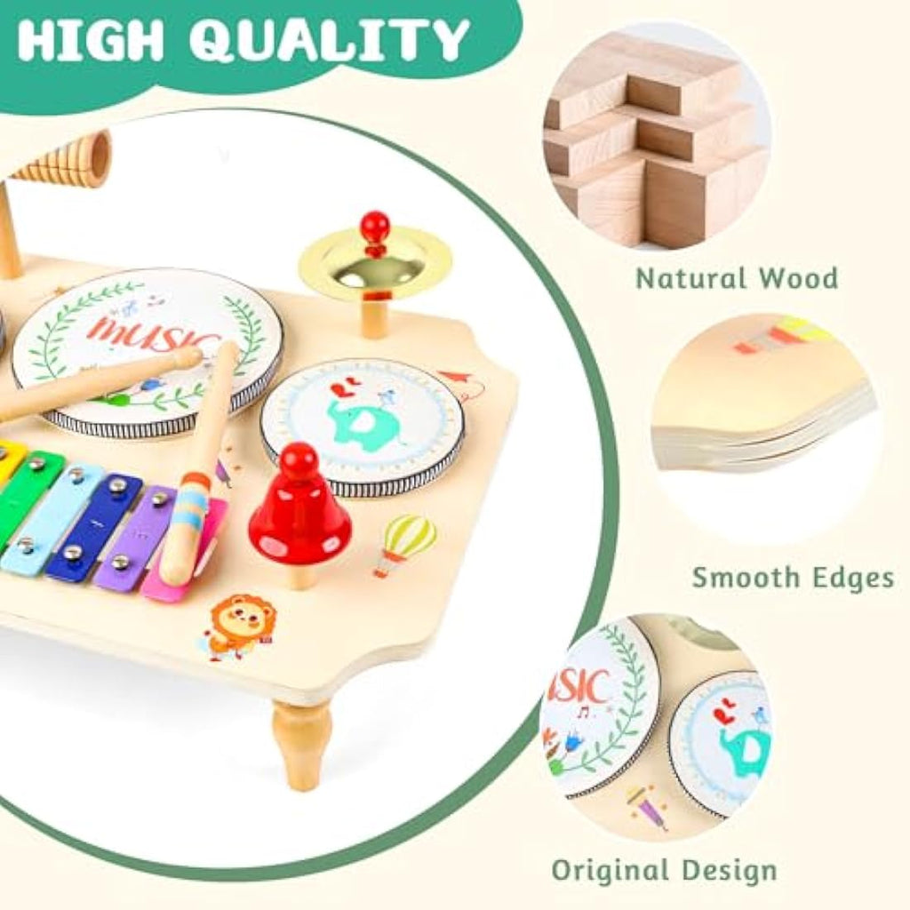 Jolof Store Wooden Kids Drum Kit | 11-in-1 Montessori Musical Toy Set