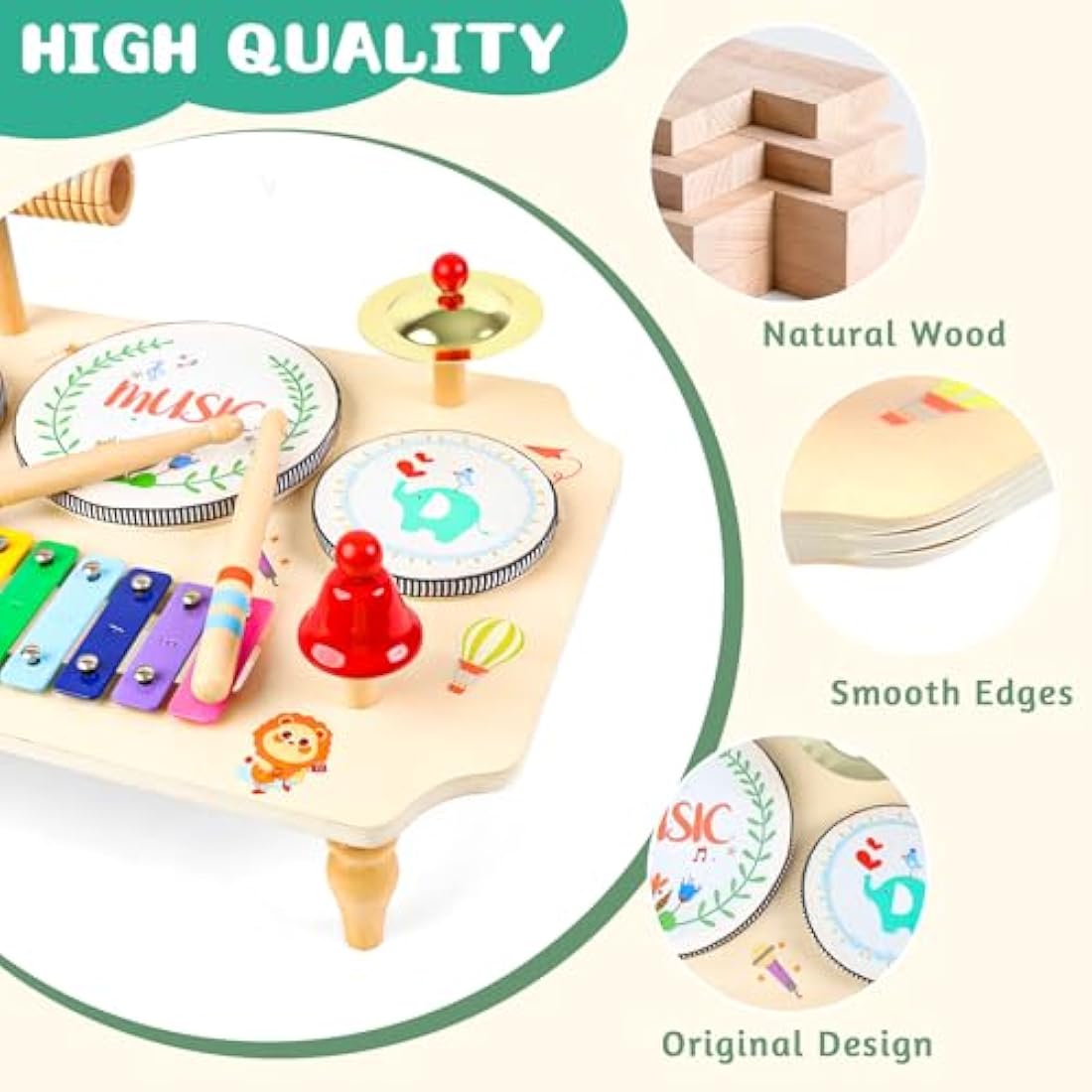Jolof Store Wooden Kids Drum Kit | 11-in-1 Montessori Musical Toy Set