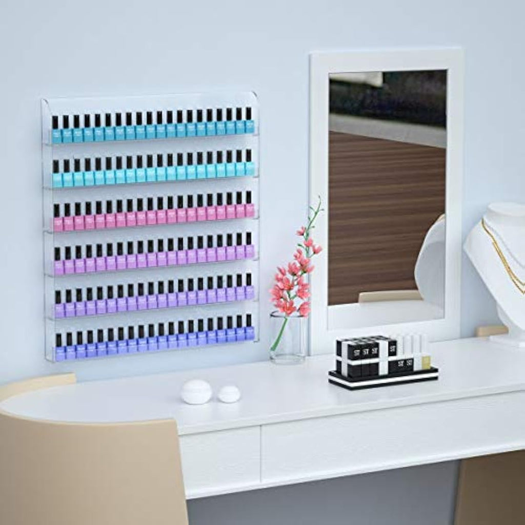 HIIMIEI 6-Tier Acrylic Wall Mounted Nail Polish Rack & Display Organizer