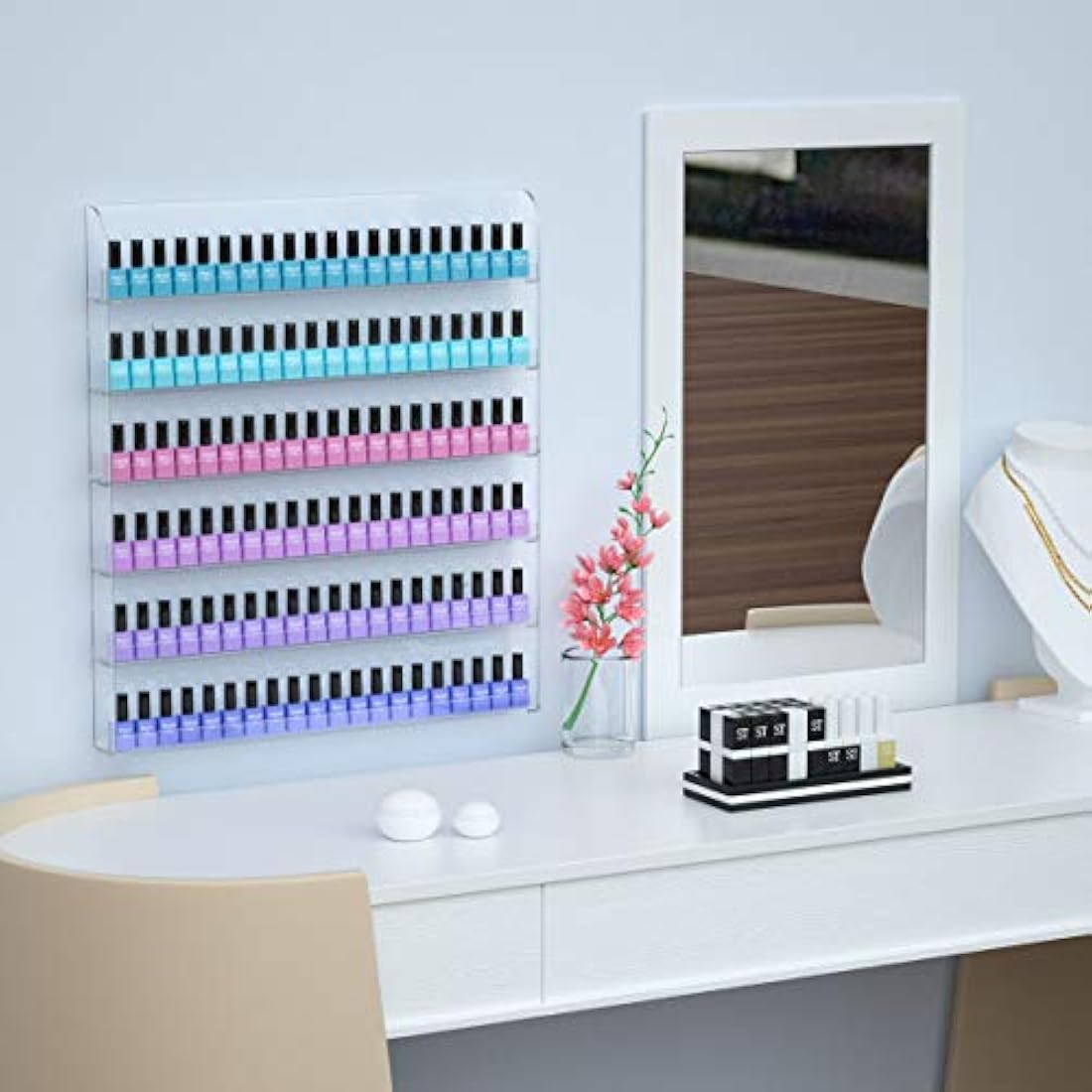 HIIMIEI 6-Tier Acrylic Wall Mounted Nail Polish Rack & Display Organizer