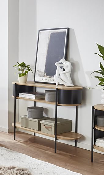 HAKU console, oak, black, metal, chipboard. Dimensions: W 110 x H 76 x D 39 cm. Style: Modern - image 4