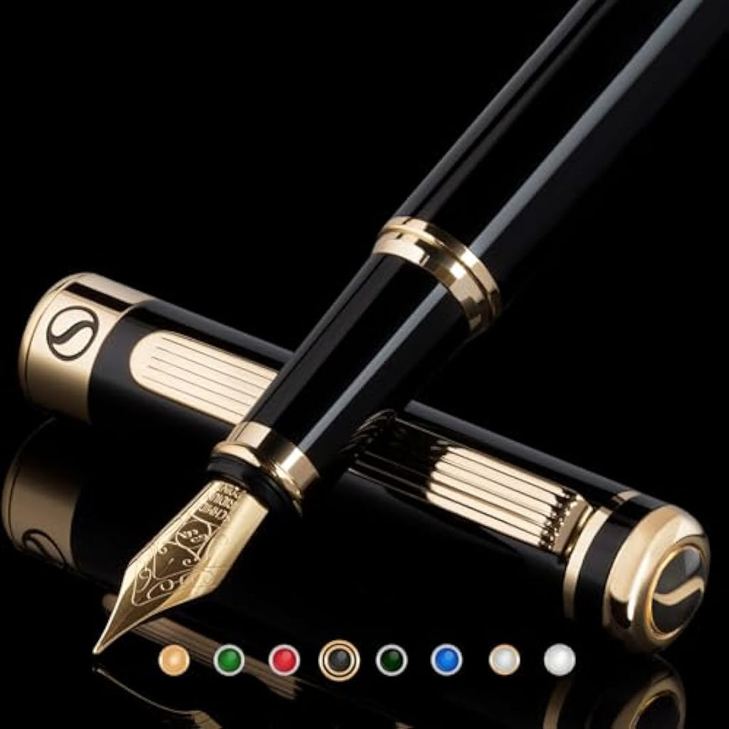 Jolof Store Black Lacquer Fountain Pen | Gold Plating, Extra Fine Nib