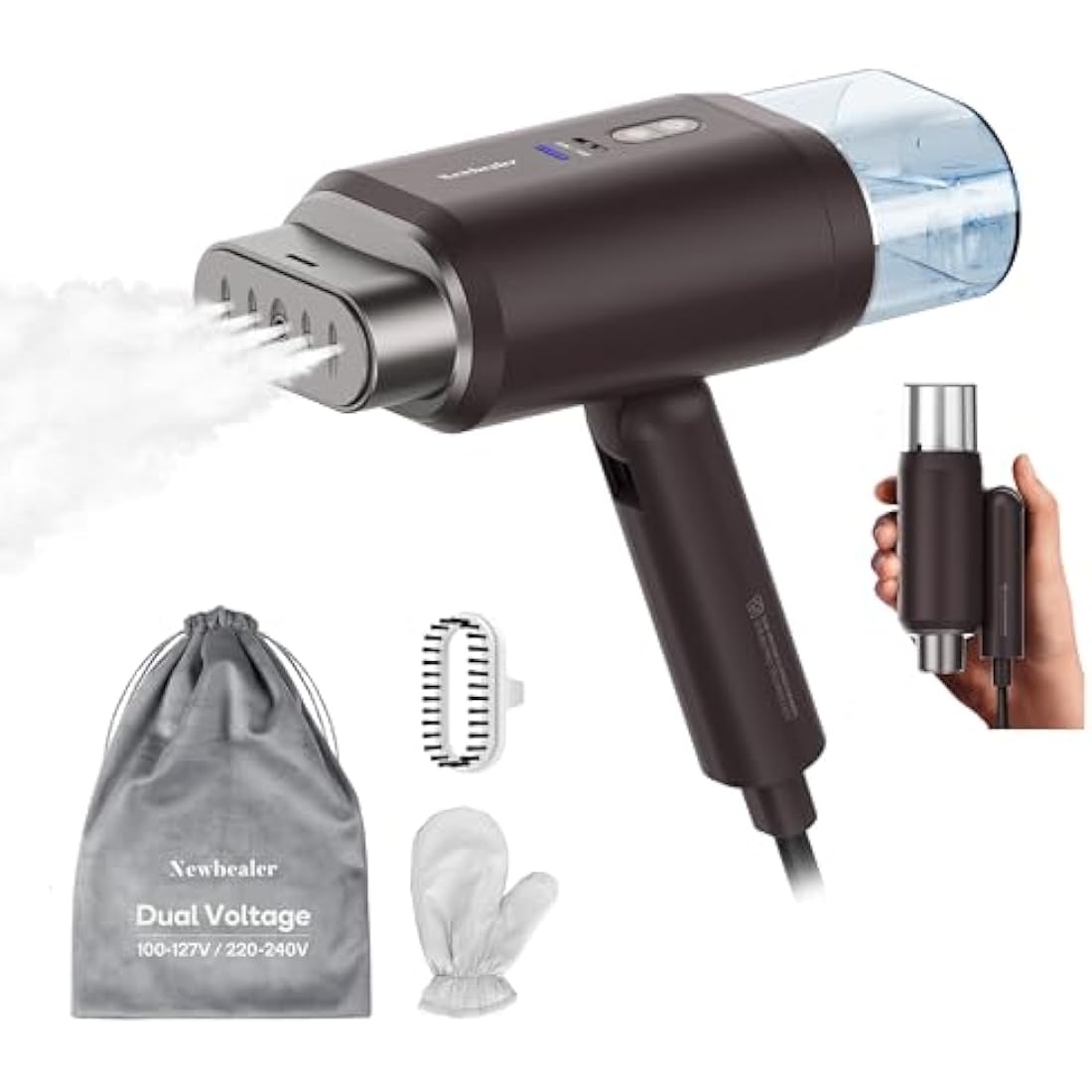 Newbealer Dual Voltage Travel Garment Steamer | 1200W Portable Foldable Iron