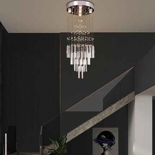 FRIXCHUR Modern Crystal Chandelier – 4-Tier High Ceiling Foyer Light