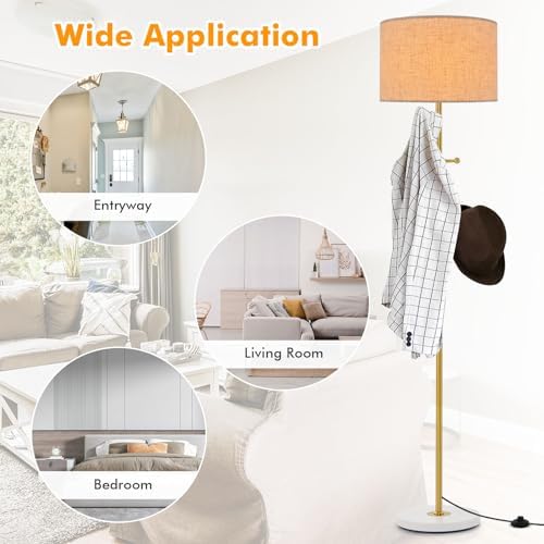 Floor Lamp with Coat Rack – Modern Linen Standing Light