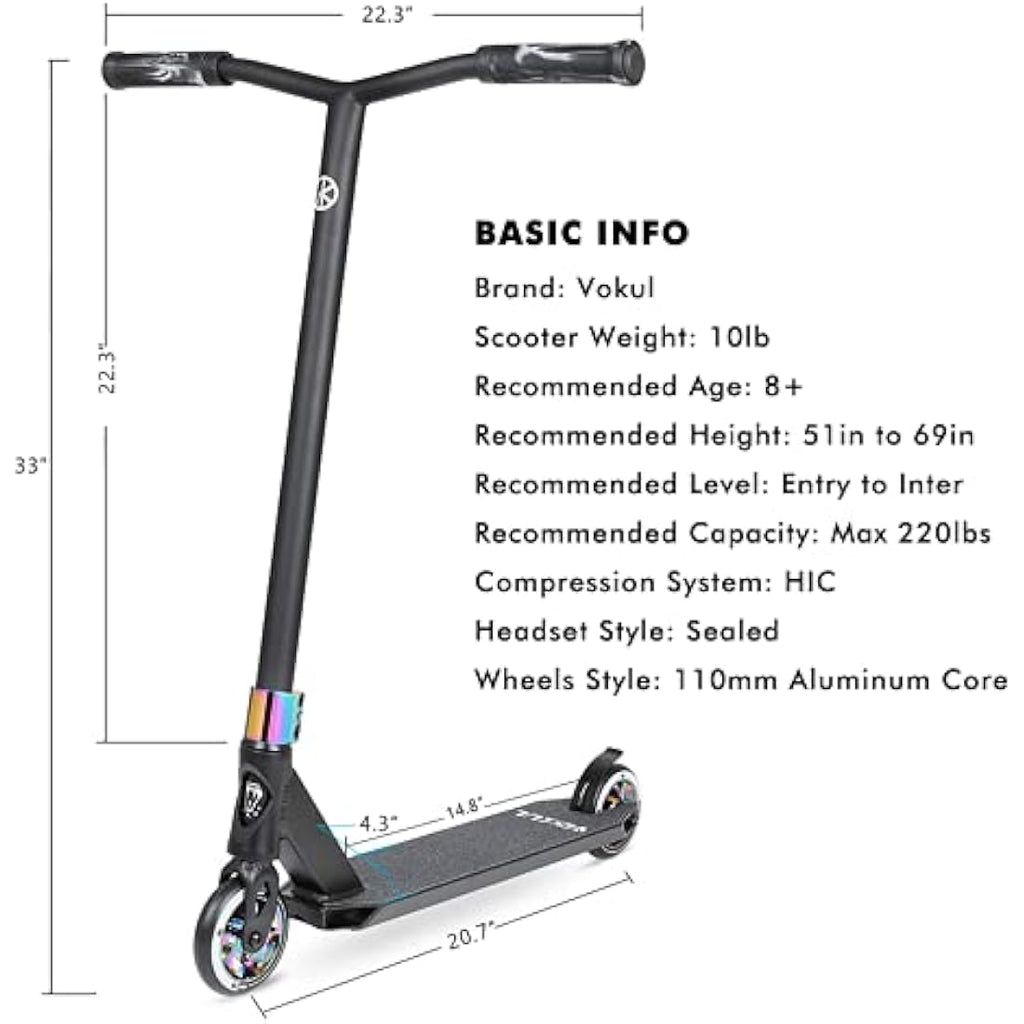 Vokul Bzit K1 Pro Stunt Scooter | 110mm Alloy Wheels for Kids 8+
