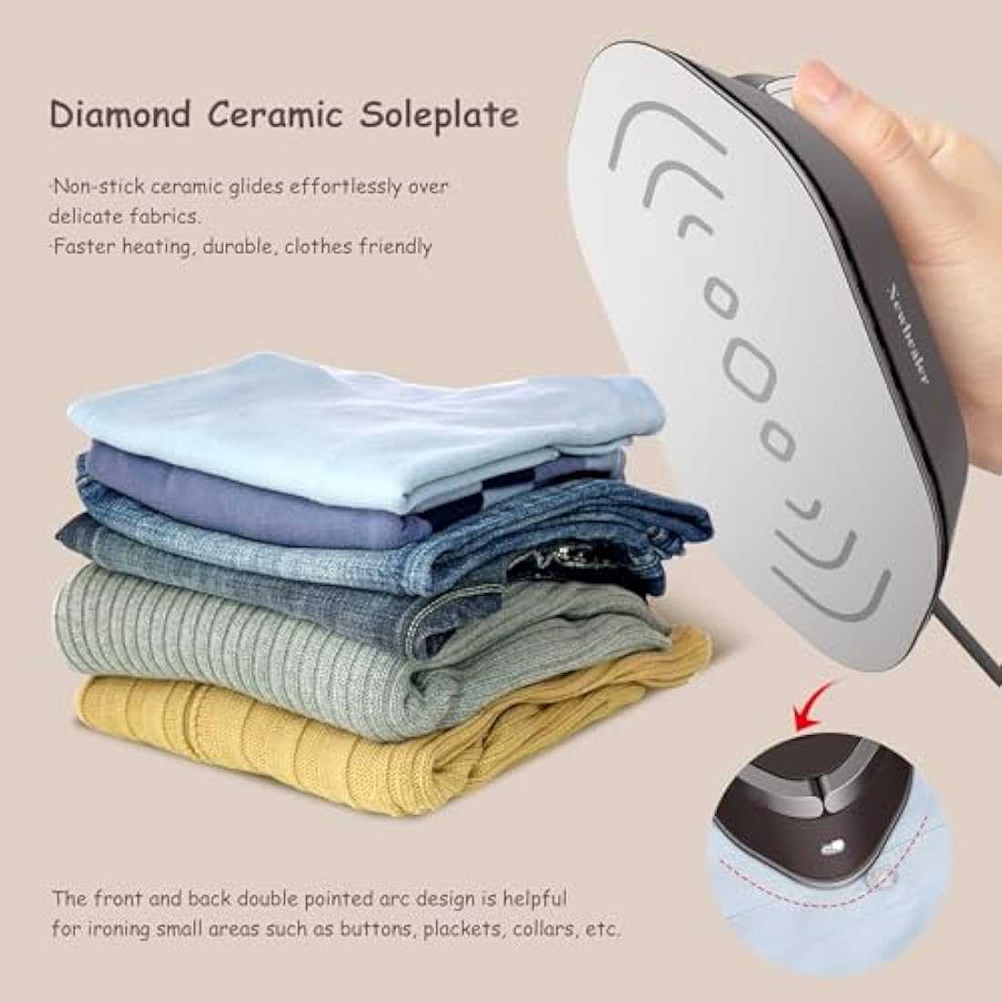 Newbealer Mini Travel Iron – Dual Voltage Compact Iron for Quilting, Brown
