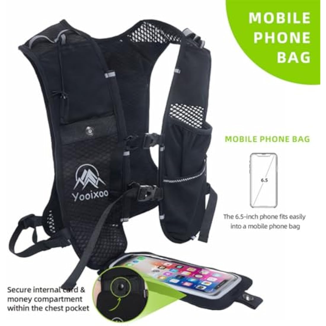 Yooixoo Lightweight Running Vest | Hydration Pack with Phone Holder