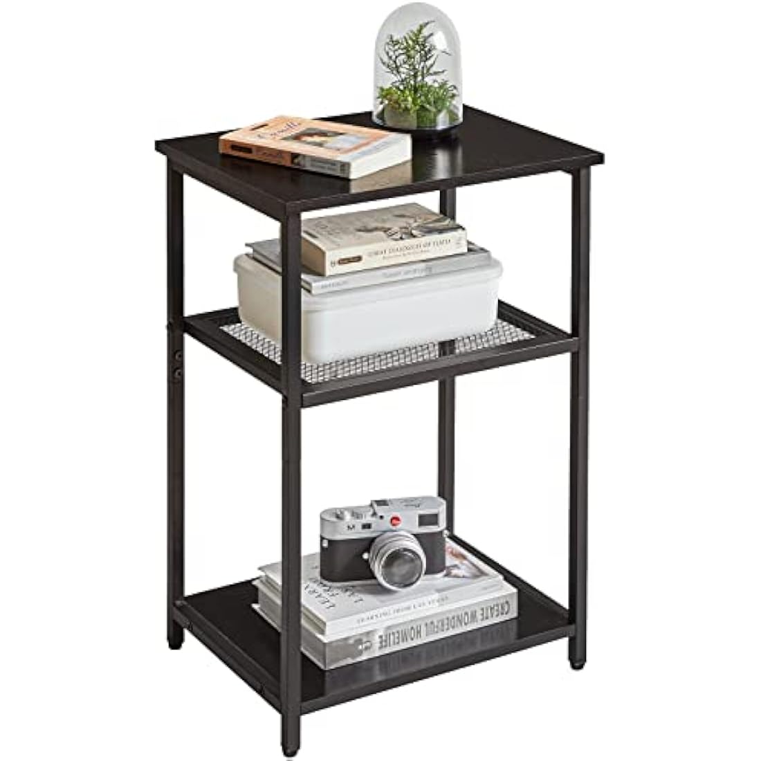 IBUYKE 3-Tier Industrial Side Table | Metal & Wood End Table Nightstand