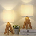 UOMIO Wooden Tripod Table Lamps Set of 2 | Fabric Shade Bedside Lights