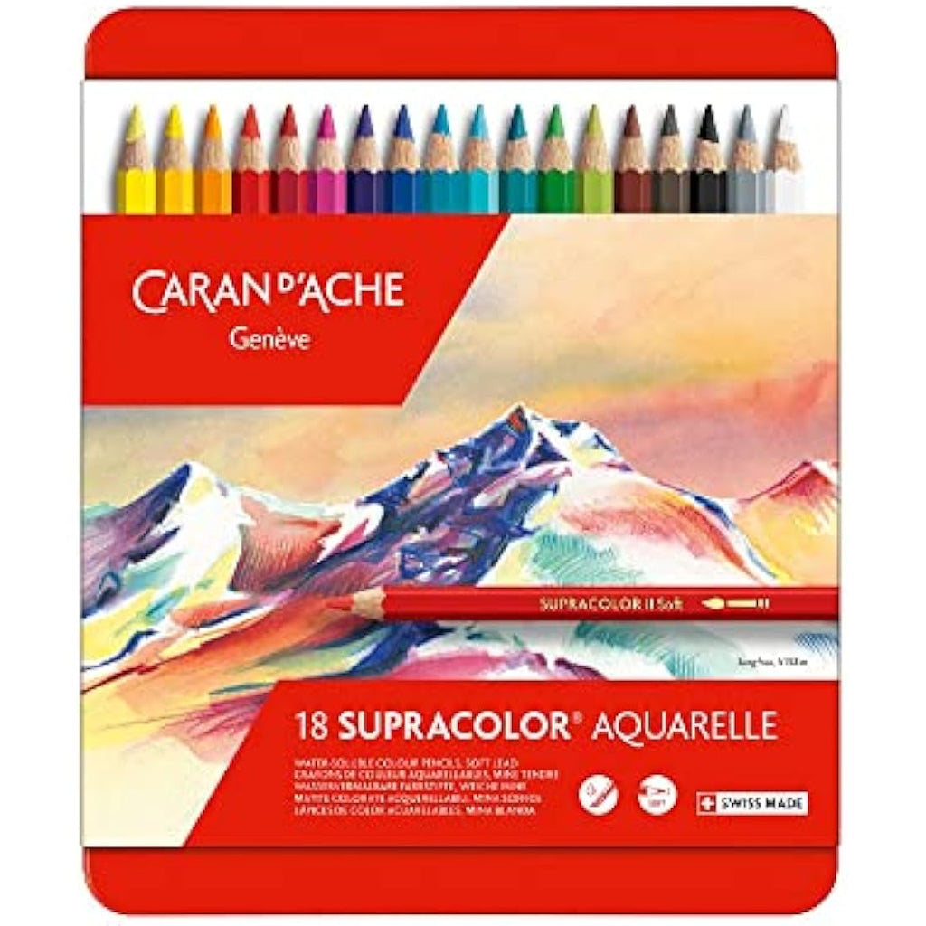 Caran d'Ache Water-Soluble Colored Pencils - 18 Assorted Colors Tin