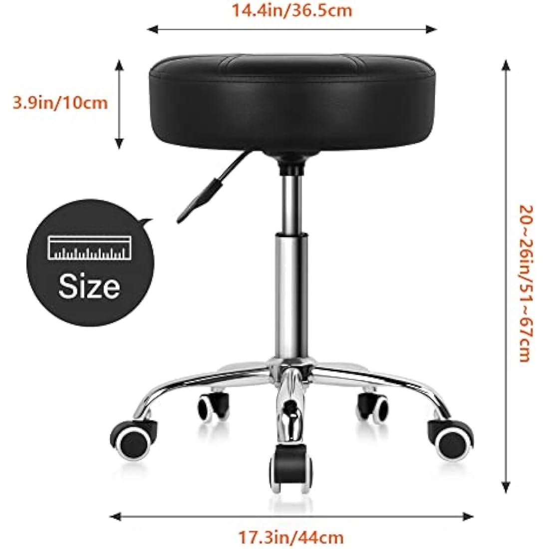 KKTONER Round Rolling Stool – Adjustable PU Leather Swivel Salon Chair