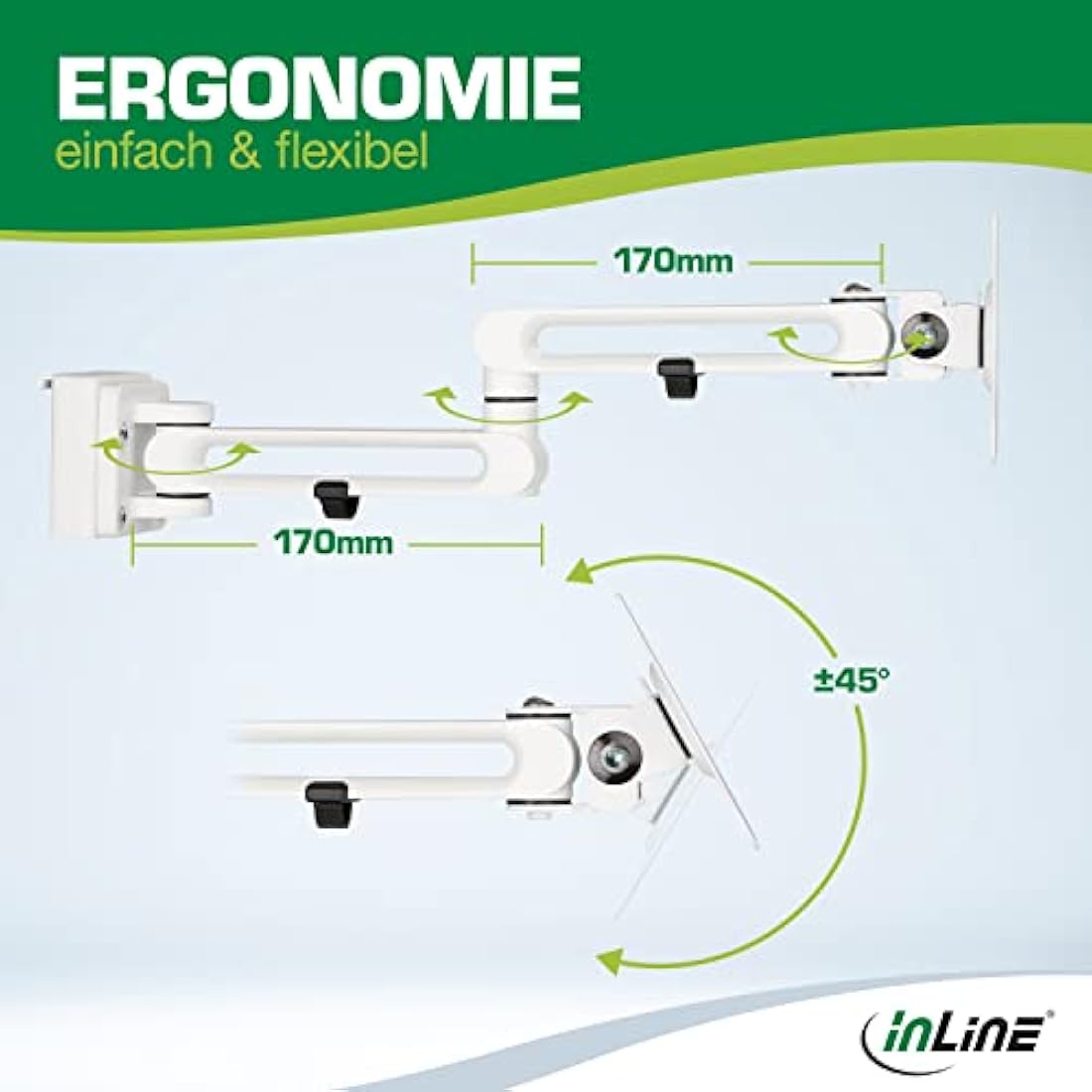 InLine Slatwall Monitor Bracket Long – Ergonomic Mount in White