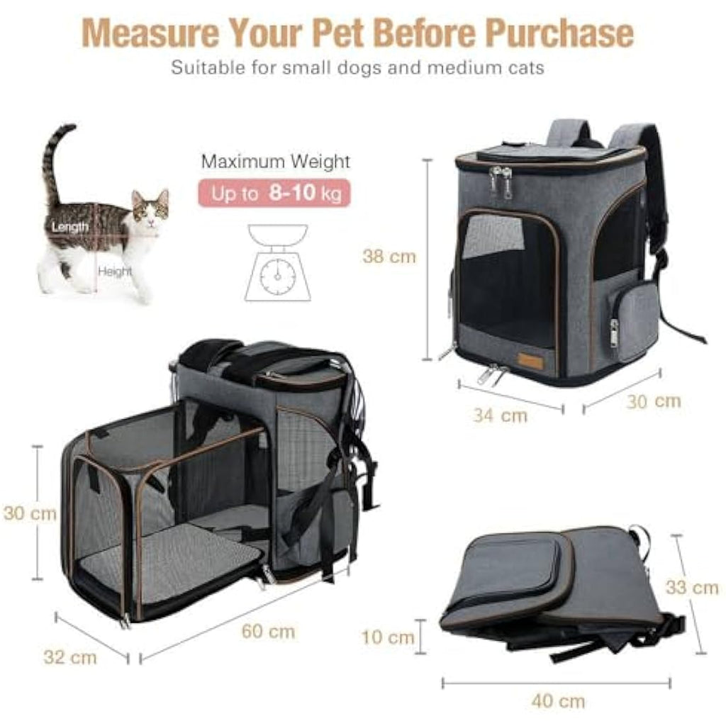 Lekesky Expandable Pet Carrier Backpack – Grey Foldable Bag for 10kg