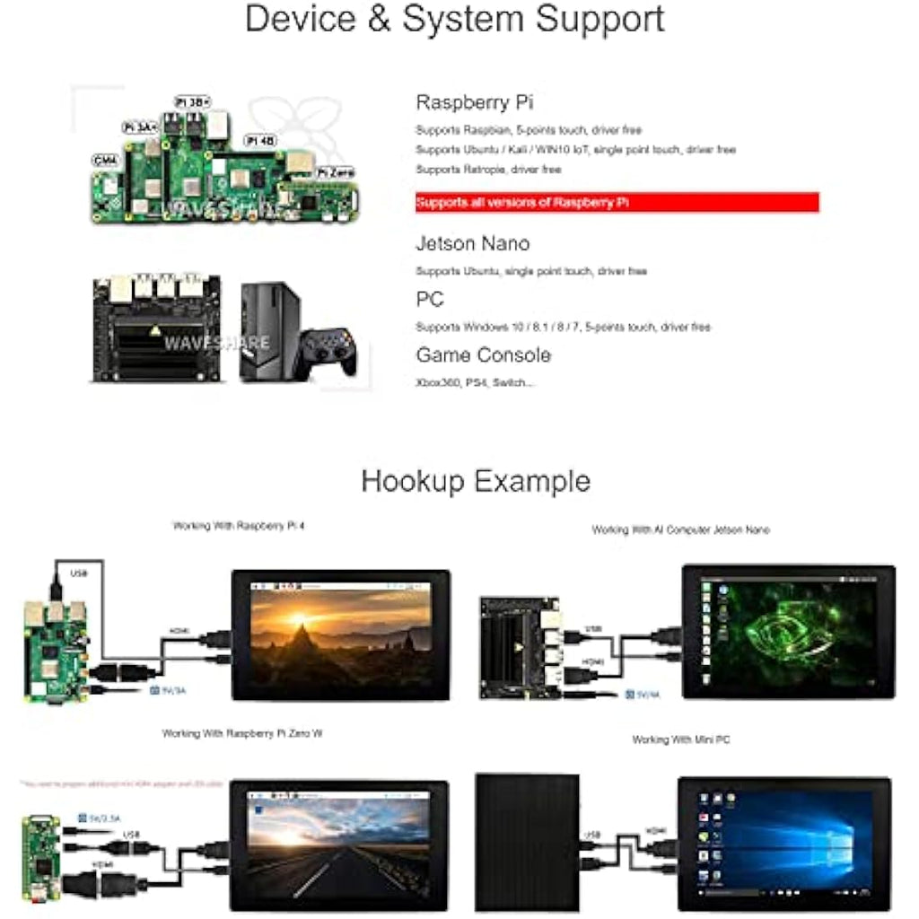 Ingcool 7" HDMI LCD Capacitive Touchscreen Monitor for Raspberry Pi