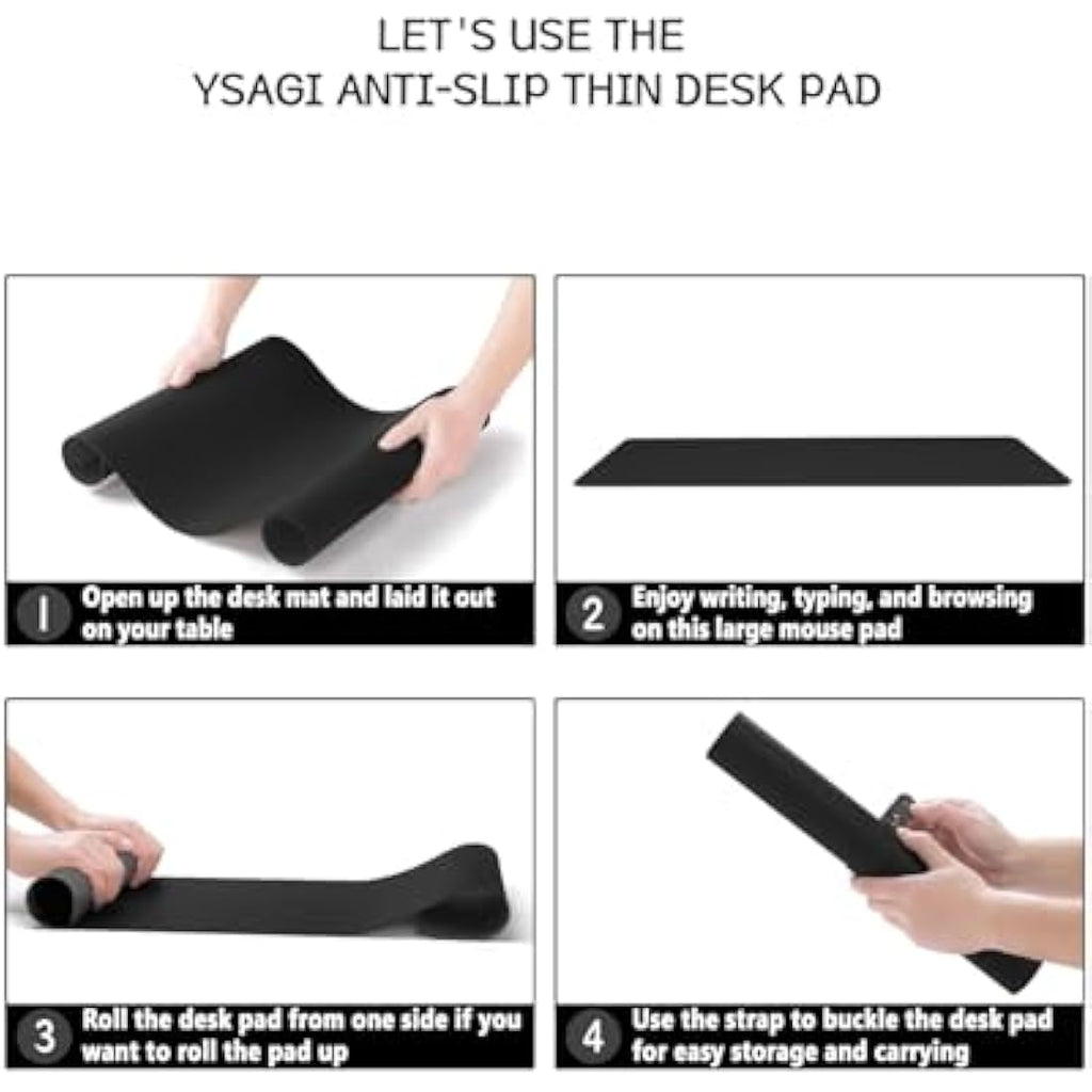 YSAGi Waterproof PVC Leather Desk Pad – Non-Slip Writing Mat, Black